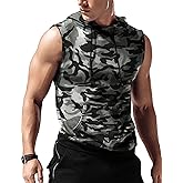 Amussiar Men's Workout Hooded Tank Tops Sleeveless Gym Training Hoodies Bodybuilding Muscle Cut Off T Shirt