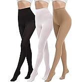 DDOBB 3 Pairs 80D Tights for Women Opaque Black High Waisted Stockings Womens Footed Pantyhose with Reinforced Toe
