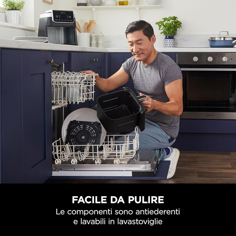 Friggitrice ad Aria MAX, 6.2L Digitale, 5 in 1, Antiaderente, Cottura Senza Olio, per Arrostire, Cuocere al Forno, Formato Famiglia, Cestello e Piastra Lavabili in Lavastoviglie, Grigio AF180EU