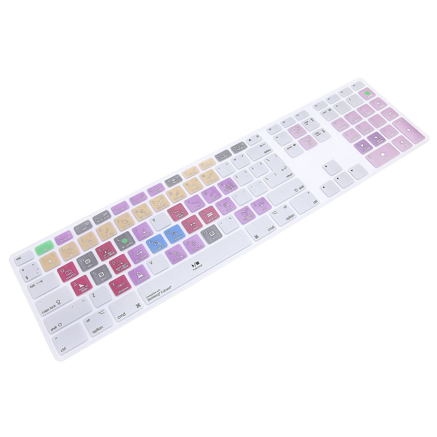 MMDW Steinberg Cubase Shortcuts Extended Layout Silicone Keyboard Protective Cover Skin for iMac G6 Aluminum Wired Keyboard MB110B/B (A1243) Numeric Keypad EU/US Version