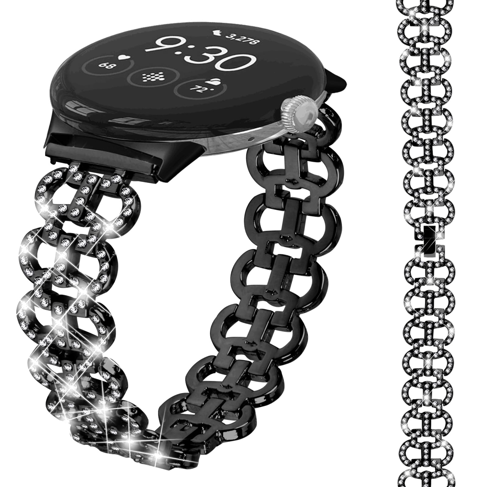 Miimall Bling Strap for Google Pixel Watch 3 41mm/Pixel Watch 2/1, Sparking Glitter Pixel Watch Band for Women Girl, Crystal Diamond Alloy Metal Replacement Wristband for Pixel Watch 2/1-Black
