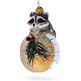 Curious Raccoon on The Log Blown Glass Christmas Ornament