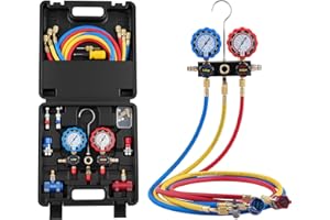 VEVOR AC Manifold Gauge Set for R134a R404A R1234yf R22 Refrigerant, 3 Way AC Gauge with 5 ft Hoses, Adapters, Quick Couplers