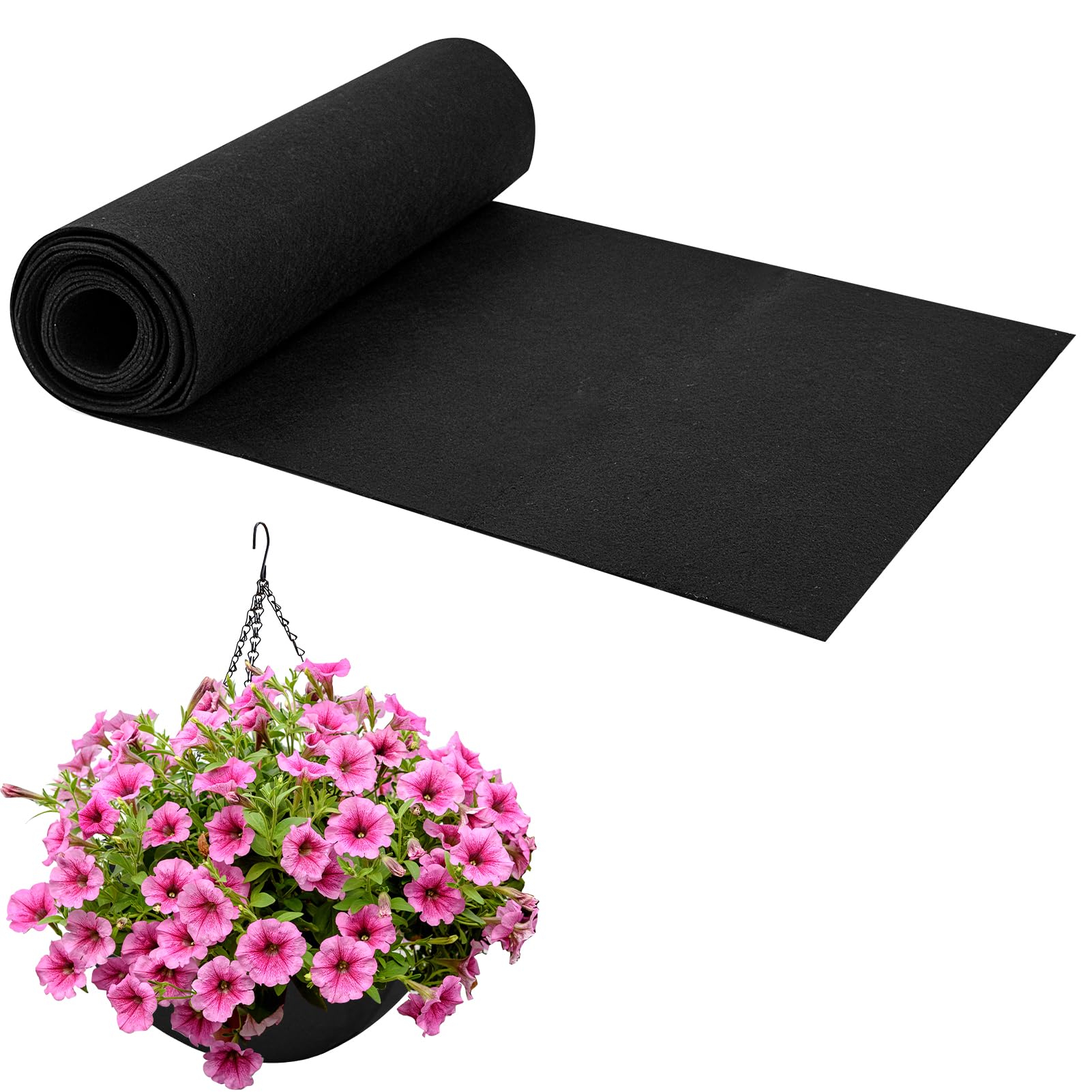 30x300cm/12x120Inch Felt Planter Liner Roll Non Woven Fabric Plant Liner Sheets Black Hanging Basket Liner Roll Coco Liners Roll Alternative Easy to Cut for Garden Flower Pot Window Box Animal Pet Mat