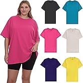 BILLIONHATS 6 Pack Womens Oversized T-Shirts, Crew Neck Short Sleeve Baggy Loose Tops Oversize Tees Color Assorted
