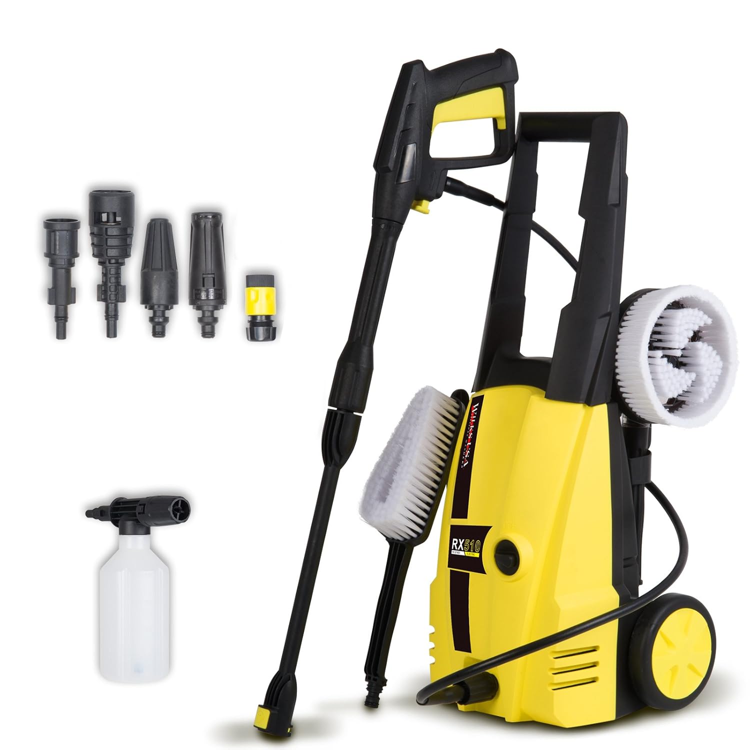 WilksUSA RX510 Electric Pressure Washer High 135 Bar Includes 5 Nozzles/Adaptors Plus Scrub