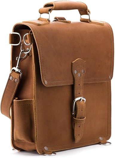 vertical messenger leather bag