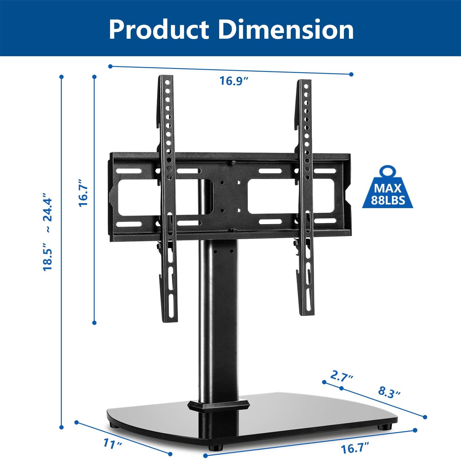 Universal TV Stand Base Table Top TV Stand Swivel Mount for Most 27-55 inch LCD LED TVs, Height Adjustable TV Mount Stand with Black Tempered Glass Base and Cable Management, VESA 400x400mm: Furniture & Decor