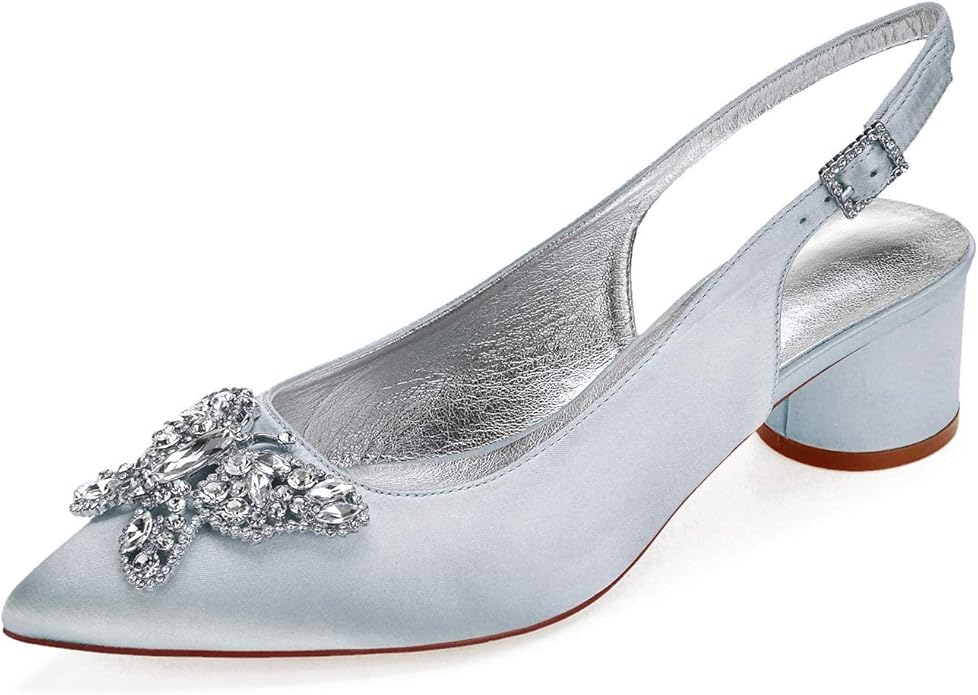 Charmstep Womens Pointed Toe Slingback Low Heels Satin Dress Pumps