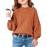 Haloumoning Girls Oversized Sweater Kids Batwing Long Sleeve Mock Neck Pullover Fall Clothes 5-14Y