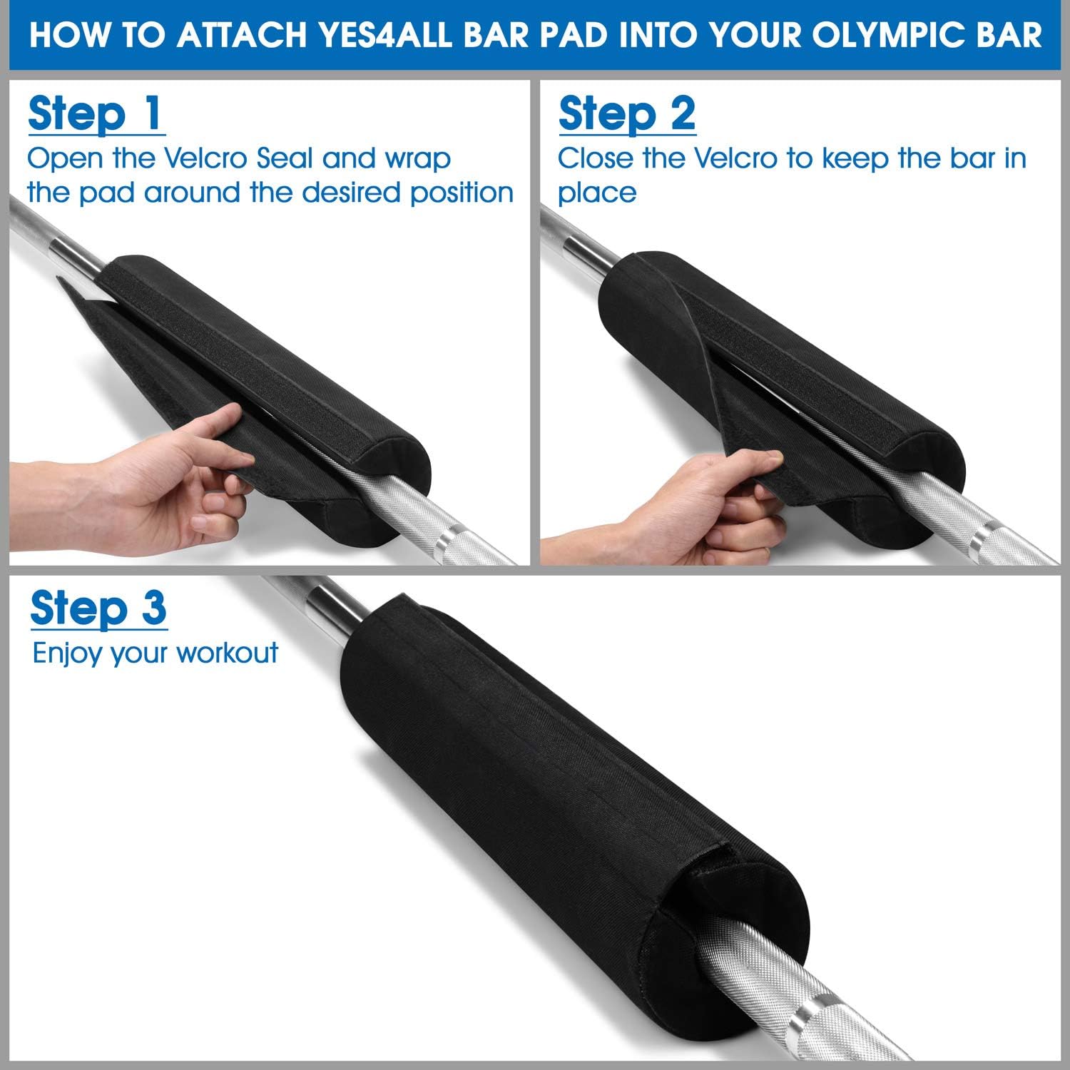Yes4All Foam Bar Pad – Olympic Barbell Pad – Barbell Squat Pad – Barbell Neck Pad for Squats, Hip Thrusts – Weight Lifting Bar Pad (Black, Single) : Sports & Outdoors