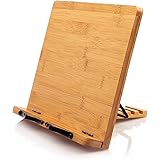 Bamboo Book Stand Cookbook Holder Desk Reading with 5 Adjustable Height, Foldable and Portable Kitchen Wooden Cooking Booksta