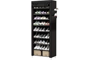 UDEAR 9 Tier Shoe Rack with Dustproof Cover Shoe Shelf Storage Organizer Black