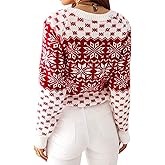 ZAFUL Women's Christmas Snowflake Reindeer Knitted Sweater Long Sleeve Crew Neck Heart Animal Print Pullover Knitwear