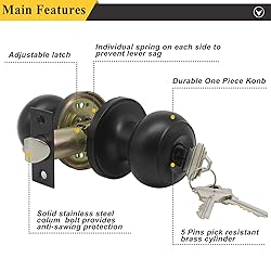 Probrico Black Entry Door Knob with Lock, Keyed