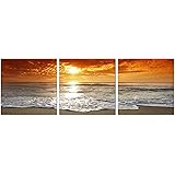 SLS Vision. Morning Beach. 71 x 24 inches. Ready to Hang. Contemporary Art, Modern Wall Decor, 3 Panel Commercial Grade Machine Framed Giclee Canvas Print. Home Decoration Painting. A1208XL