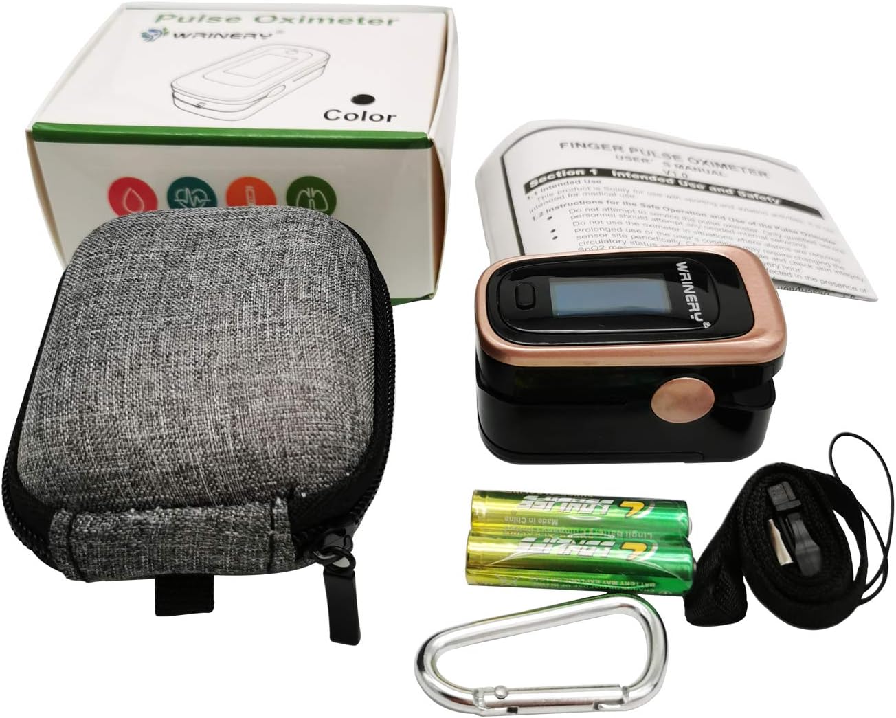 Oxygen Saturation Monitor, Pulse Oximeter Fingertip, Oxygen Monitor, O2 Saturation Monitor, OLED Portable Oximetry with Batteries, Lanyard (Rose Gold-Royal Black): Health & Personal Care