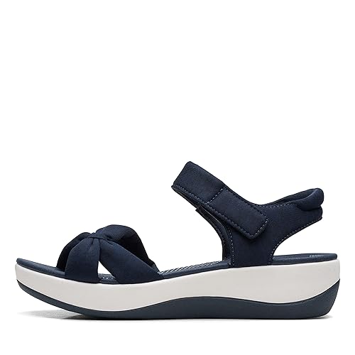 Clarks Women's Arla Shore Flat Sandal, Navy Textile, 12 Wide
