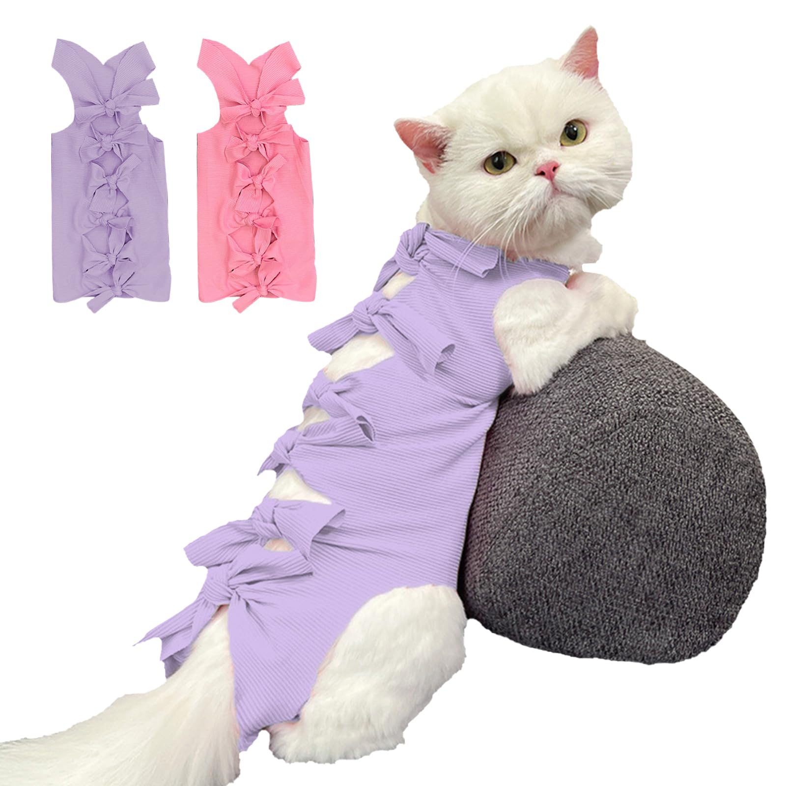 KASESSS 2 Pcs Cat Recovery Suit, Soft Post Surgery Onesie, Anti Licking for Abdominal Wounds, E-Collar Alternative