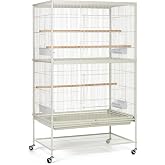 Prevue Pet Products Wrought Iron Bird Flight Cage w/Wheels- L, Chalk White | Large Birdcage for Parakeets, Canaries, Finches, Cockatiels, Lovebirds, Green Cheeks, Metal Standing Birdcage