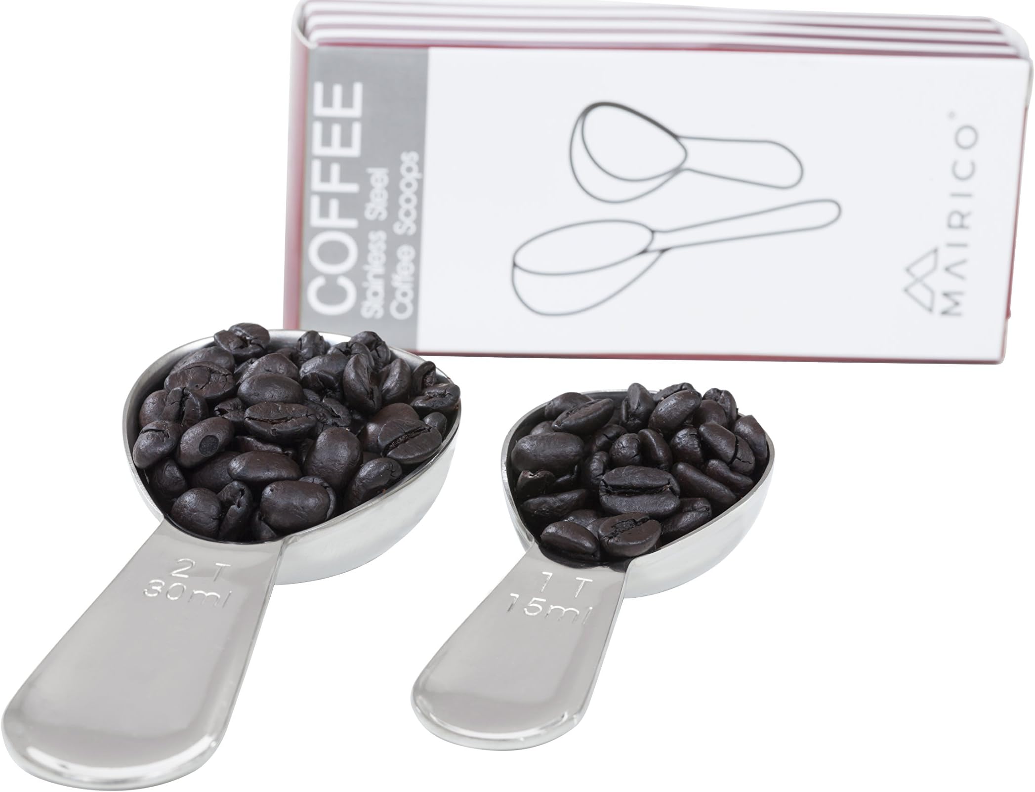 MAIRICO Premium Stainless Steel Measuring Coffee Scoops - 2 Tablespoons and 1 Tablespoon Coffee Scoops Set