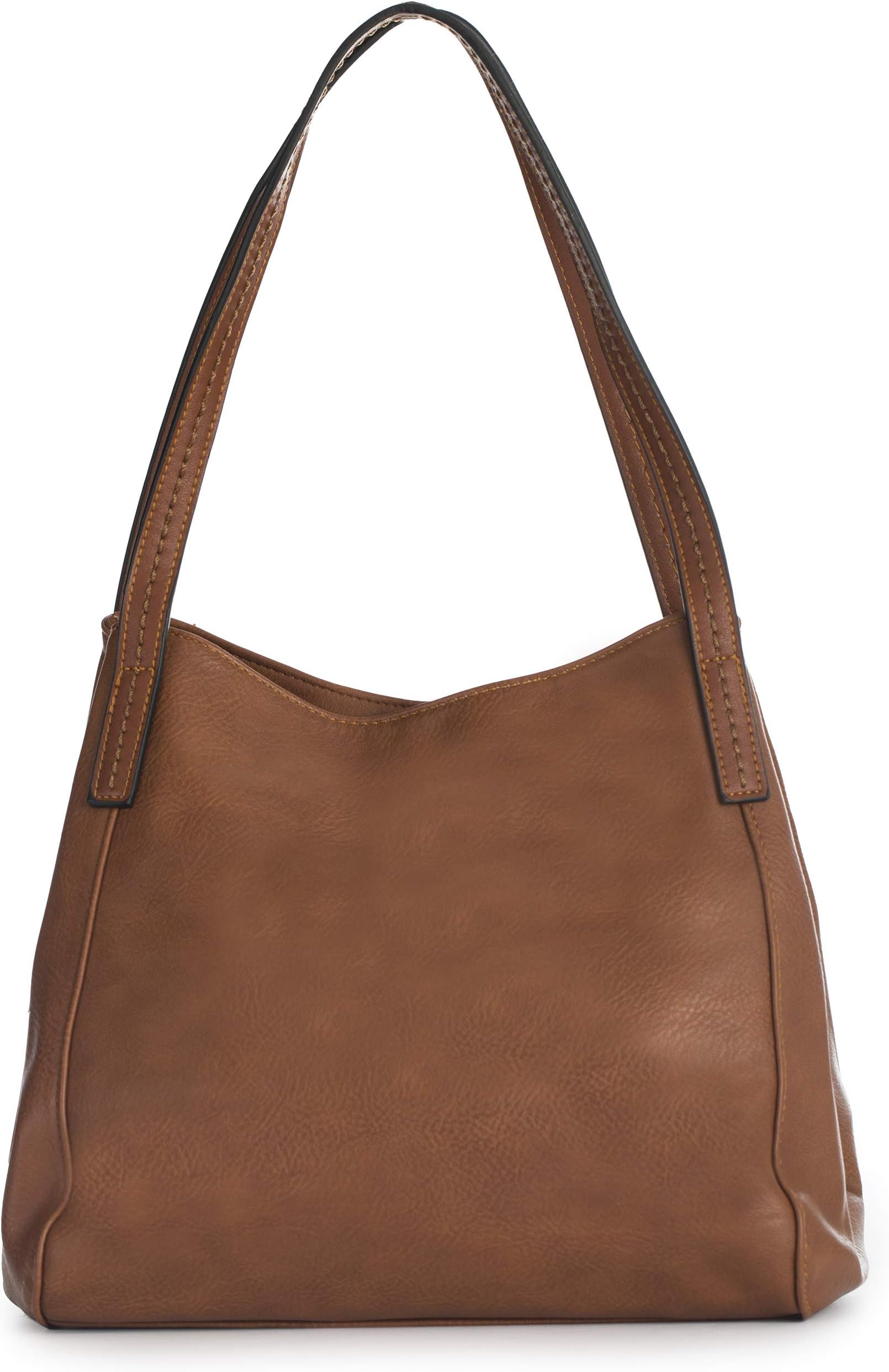 Mabel Womens Multiple Pockets Handbag - Medium Size Shoulder Bag - Plain & Lightweight - 100% Vegan PU Leather - HEATHER