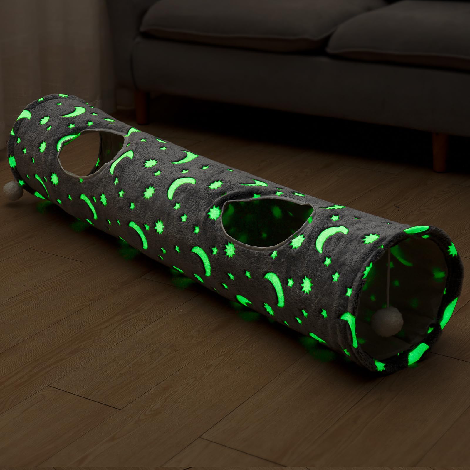 AOKUY Collapsible Cat Tunnel Toy in Suede, Cat tunnels for Indoor Cats with 2 Holes and Suspended Ball,for Cat, Puppy, Kitty, Rabbit