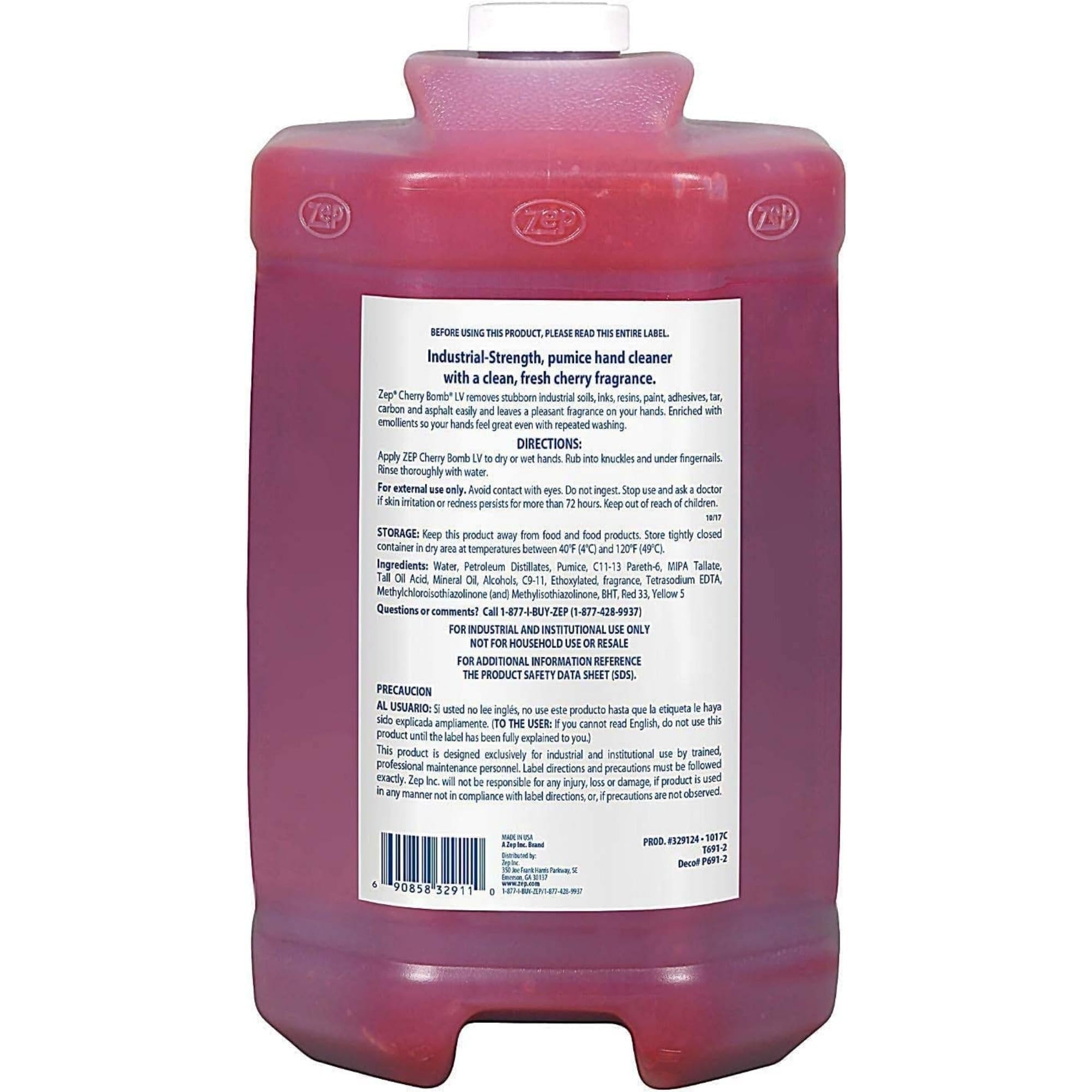 Zep Cherry Bomb Industrial Hand Cleaner Gel with Pumice - 1 Gal (Case of 4) - 1049525 - Heavy-Duty Shop Grade Formula, Four Pumps Included