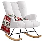 Zedachica Rocking Chair Nursery Teddy Rocking Accent Chair Upholstered Glider Rocker Armchair Comfy Side Chair Padded Seat wi