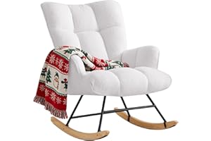 Zedachica Rocking Chair Nursery Teddy Rocking Accent Chair Upholstered Glider Rocker Armchair Comfy Side Chair Padded Seat wi