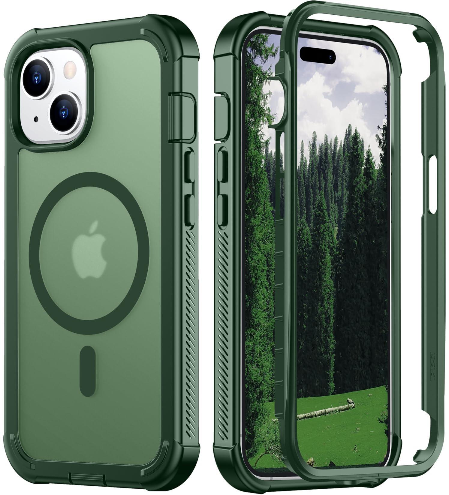 Red2Fire Magnetic for iPhone 15 Case, [Compatible with MagSafe][Military Grade Drop Protection][Heavy Duty Shockproof] Non-Slip Translucent Matte Bumper Phone Case for iPhone 15 6.1"-Army Green