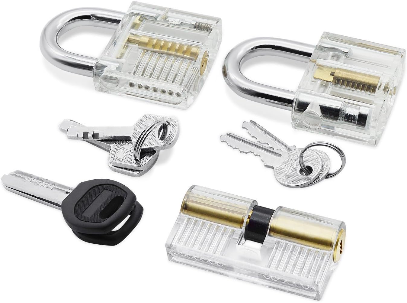 6 pcs Crystal Transparent Lock Pick Practice Padlock Picking Tool Lock Training Skill Set Key Extractor Kits for Beginners Locksmith Home Door Key Repair Tool Gadget