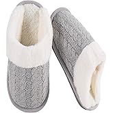 Rxipeaw Winter Fuzzy Slippers for Women,Cozy Memory Foam House Shoes Soft Cable Knit Non-Slip Indoor Slippers