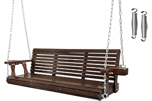 Fortune Candy Wooden Porch Swing 3-Seater, Bench Swing with Cupholders, Hanging Chains and 7mm Springs, Heavy Duty 800 LBS, for Outdoor Patio Garden Yard (Deep Brown, 5 FT Regular)