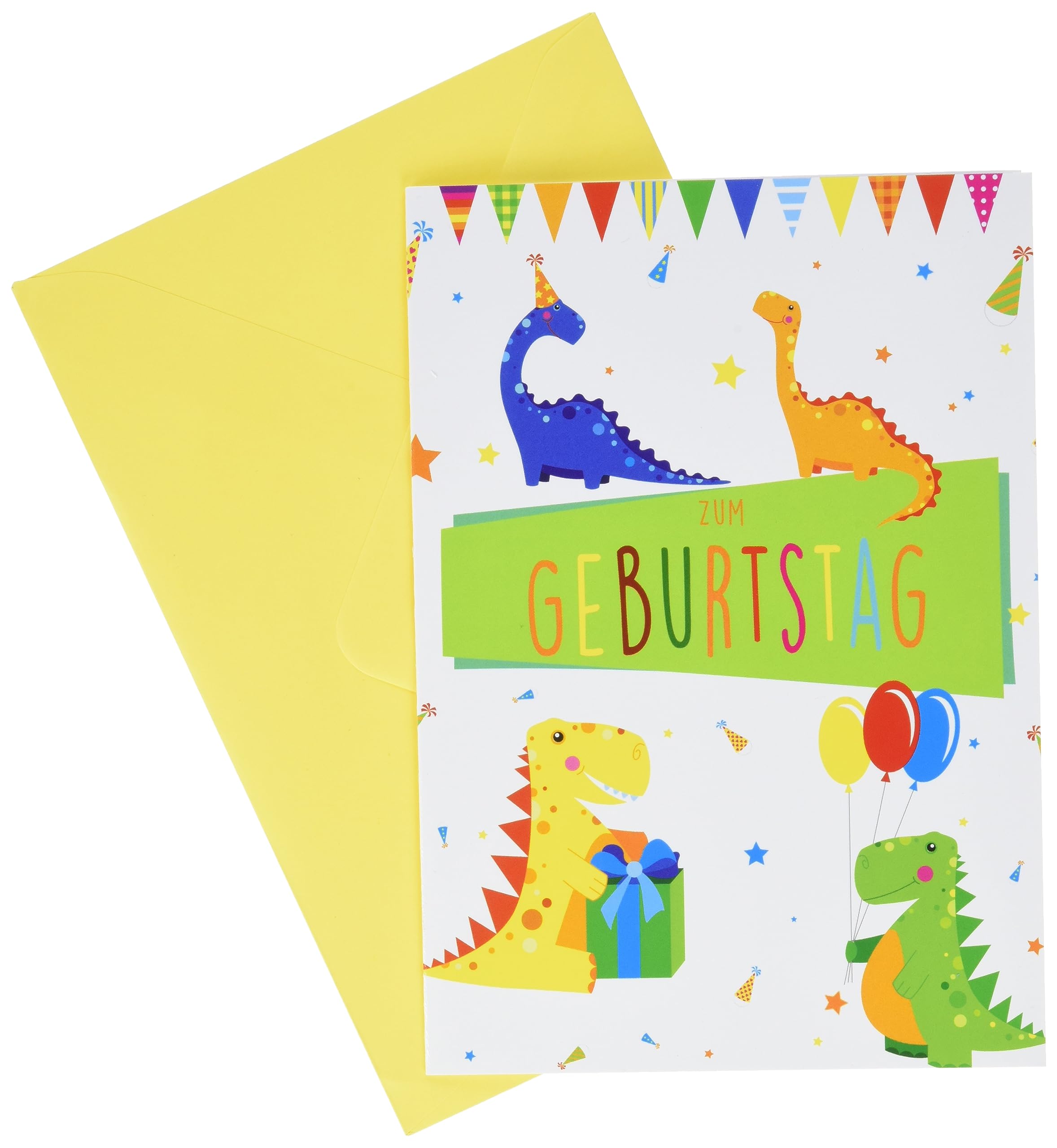 Kids Basic Classic Birthday Card - Dinos - 11.6 x 16.6 cm