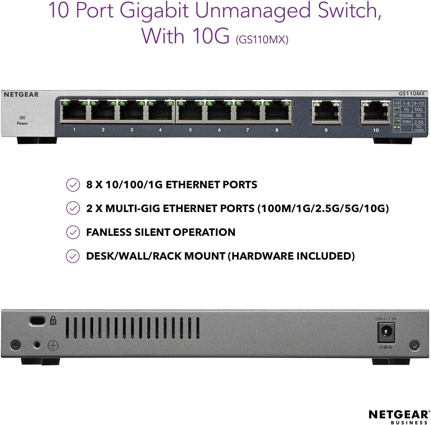 NETGEAR 5-Port Gigabit Ethernet Unmanaged Switch (GS305) - Home Network Hub, Office Ethernet Splitter, Plug-and-Play, Fanless Metal Housing, Desktop or Wall Mount: Computers & Accessories