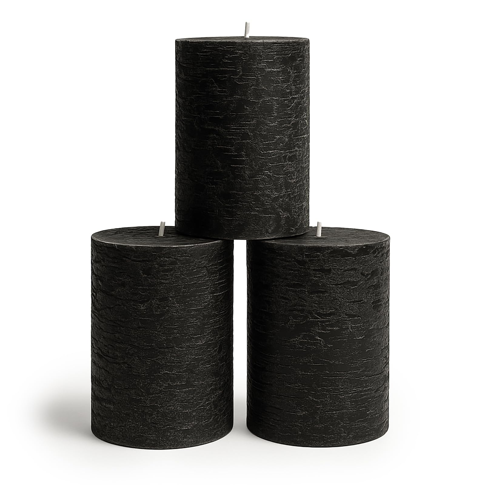 Photo 1 of CANDWAX 3x4 inch Pillar Candles Set of 3 – Unscented Dripless Rustic Black Candles for Halloween Decor, Parties, Indoor Styling