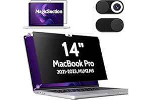 Peslv Privacy Screen for MacBook Pro 14 Inch (2021-2023, M1, M2, M3) - A2918 A2992 A2442 A2779, MagicSuction™ Removable Anti Spy Black Protector, Glare Blue Light Filter for Mac Laptop Computer