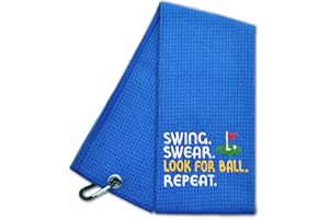 Hafhue Swing Swear Look for Ball Repeat Funny Golf Towel, Golf Gifts for Men Women, Golf Accessories for Men or Women, Birthday Gifts for Golf Fan, Retirement Gift for Men Dad Grandpa (GRM021)