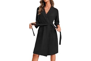 Ekouaer Robes for Women Waffle Knit Bathrobe Soft Lightweight Knee Length Loungewear with Pockets