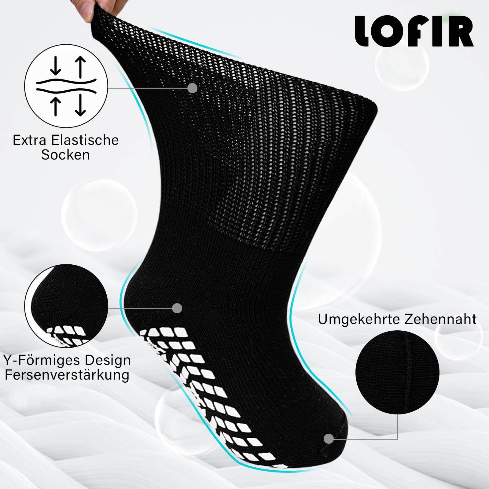 LOFIR Diabetiker Socken Herren Damen: Diabetikersocken Ohne Gummibund Baumwolle Herren ABS Socken Extra Breiter Gürtel Ohne Naht Antirutsch StopperSocken für Geschwollene Füße Schwarz 3 Paare 39-46 5