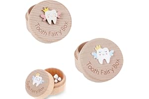 2Pcs Tooth Fairy Box 3D Carved Wooden Tooth Holder,Cute Holder Storage Box for Boys Girls&Tooth Boxes for Lost Teeth or Teeth