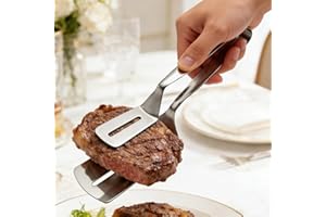 1pc Stainless steel barbecue tongs with heat-resistant handles; these tongs/spatula can be used for gripping bread, flipping 