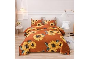 NTBED Sunflowers Comforter Set Yellow Floral Botanical 3-Pieces Microfiber Bedding Quilt for Girls Teens Women(Burnt Orange, King)