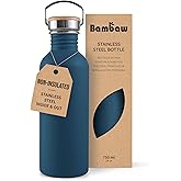 Bambaw Stainless Steel Water Bottle, 750 ml, Blue Sports Bottle, Non-Insulated Water Bottle, 750 ml Stainless Steel Bottle, Reusable Bottle, BPA-Free Flask – Sapphire Blue