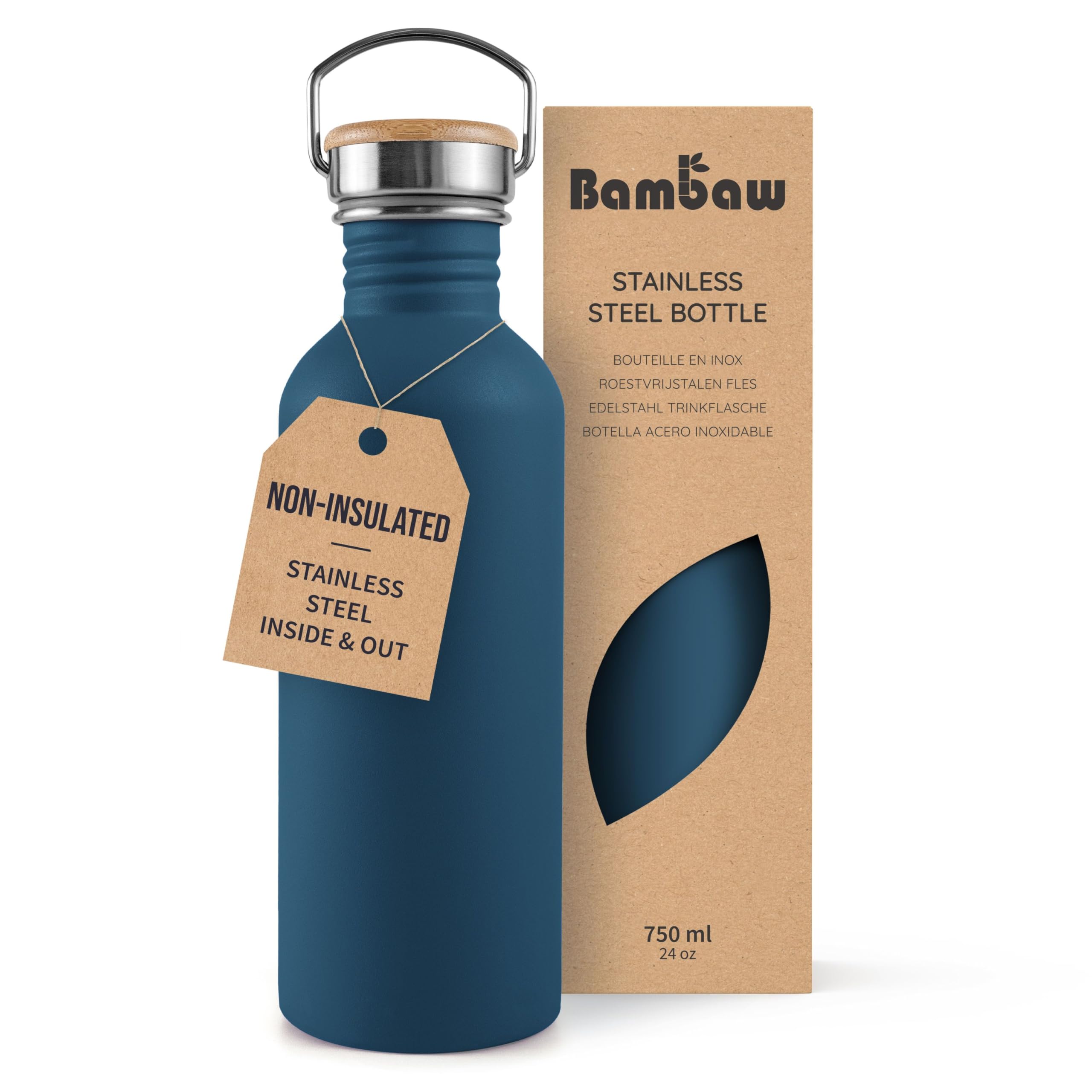 Bambaw Stainless Steel 750ml Blue Non-Insulated Leakproof Reusable Water Bottle – Aegean Blue