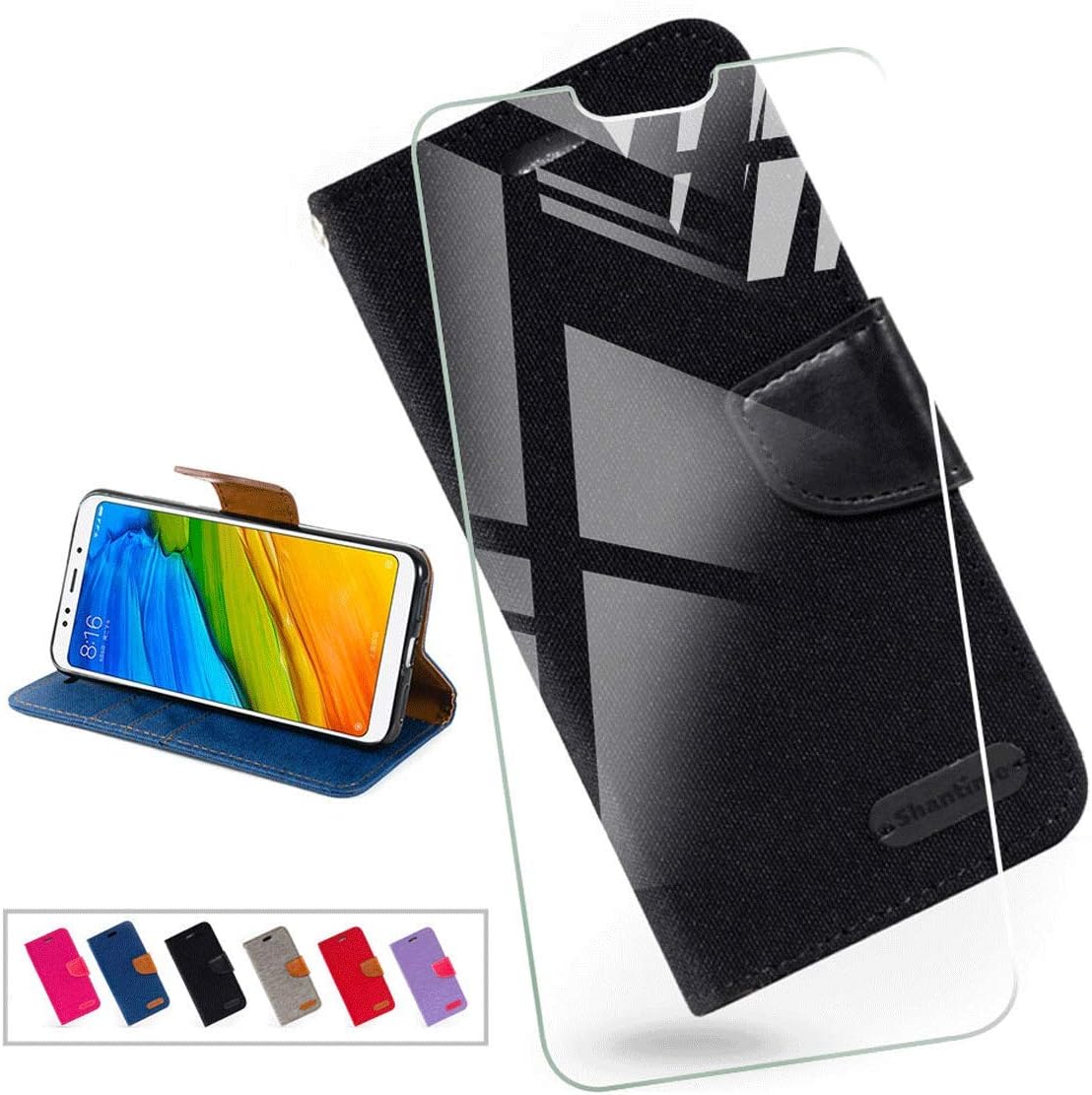 KJYF Wallet Case + Tempered Glass Screen Protector for Nokia 2.3 (6.20"), Flip Shell PU Leather Phone Cover Protective Compatible with for Nokia 2.3 (6.20").