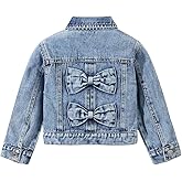 WDIRARA Girl's Bow Denim Jacket Long Sleeve Button Down Jean Jacket Cute Outerwear