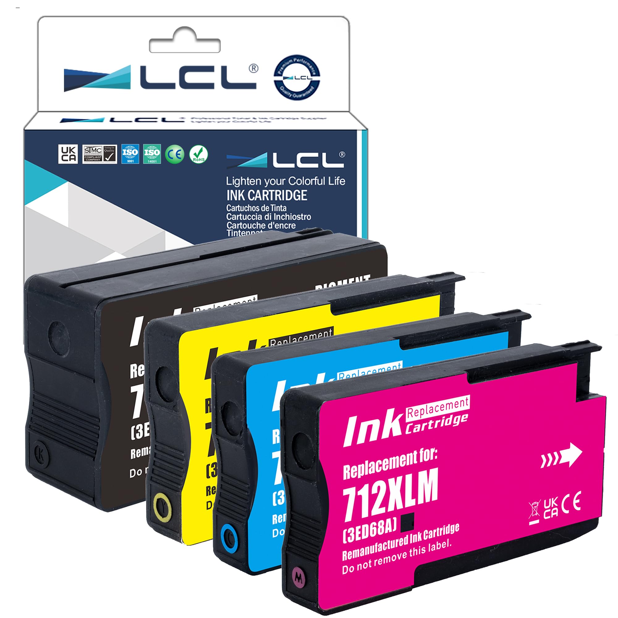 LCL 712XL Ink Replacement for HP 712 712XL 80ML + 3 * 29ML High Yield 3ED67A 3ED68A 3ED69A for HP DesignJet Studio Printer DesignJet T650 T630 T230 T210 T250 (4Pack KCMY)