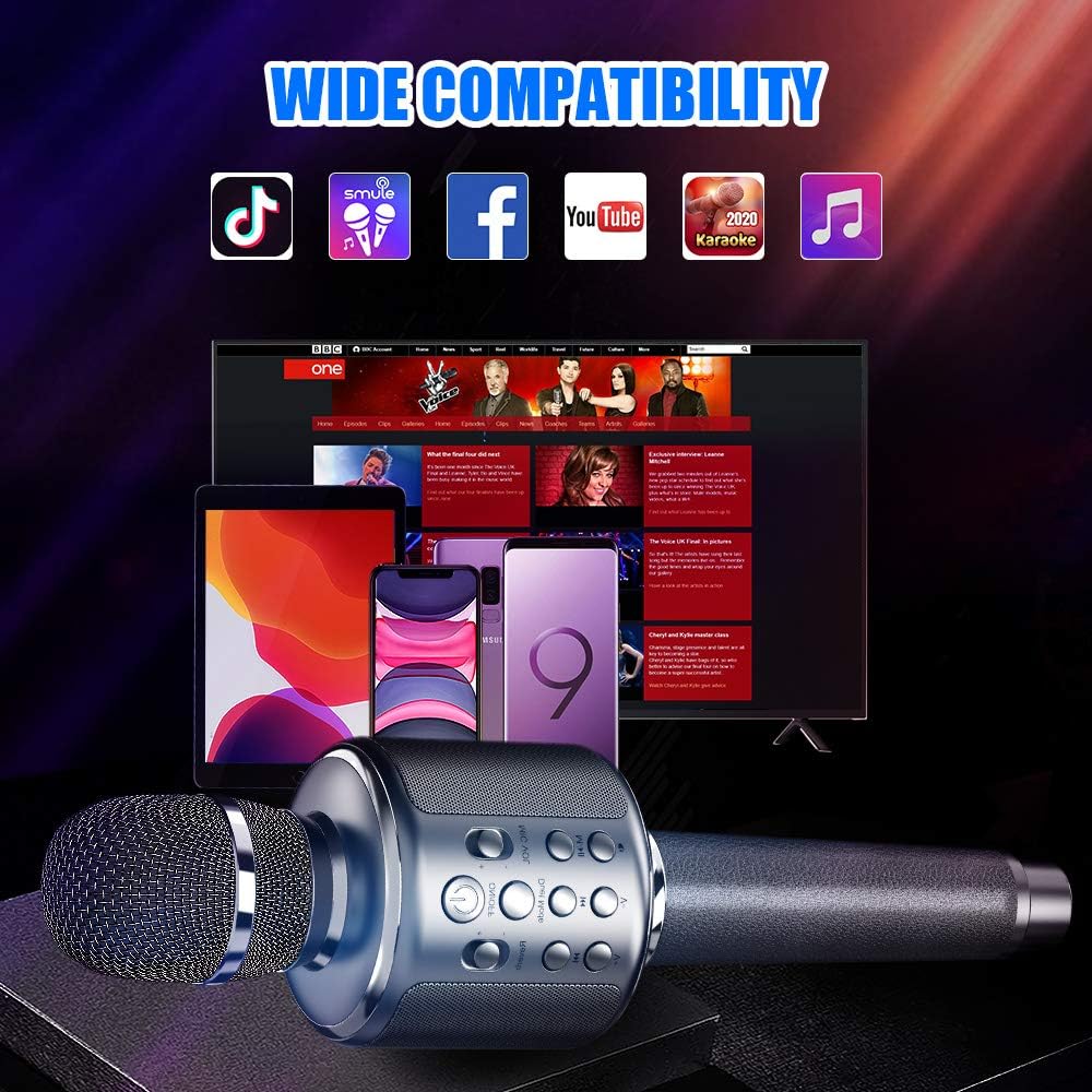 Karaoke Microphone Wireless Singing Machine with Bluetooth Speaker for Cell Phone/PC, Portable Handheld Mic Speaker Support Reverb/Duet: Musical Instruments